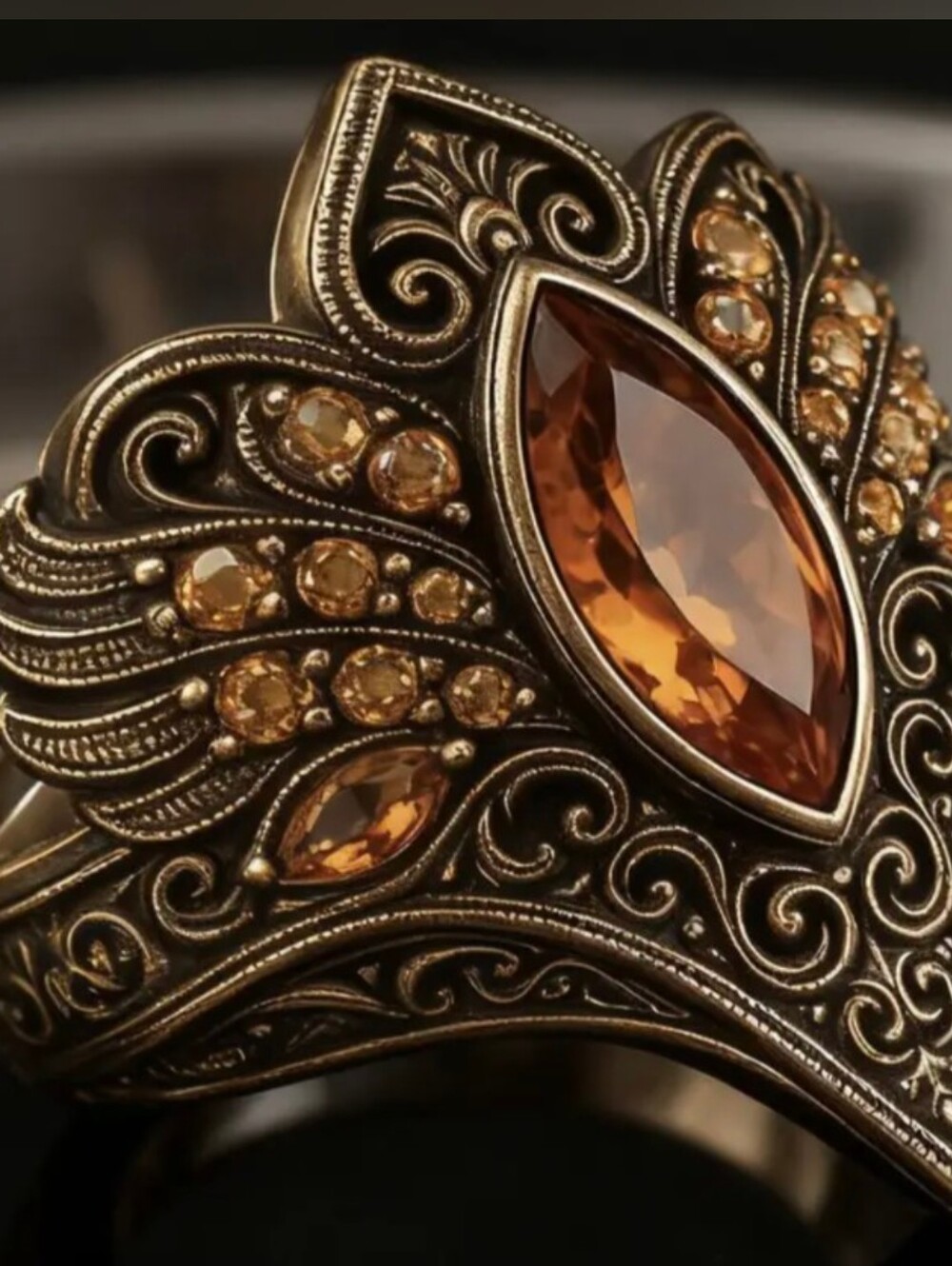 "Masterful Marquise" Crystal Art Deco Ring - Size 8/Smoky Topaz - New With Tags